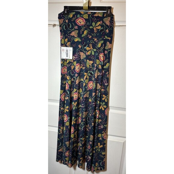 LuLaRoe Maxi Pull-on Skirt Size S Womans Navy Floral Stretch Knit Elastic Waist - Picture 1 of 6